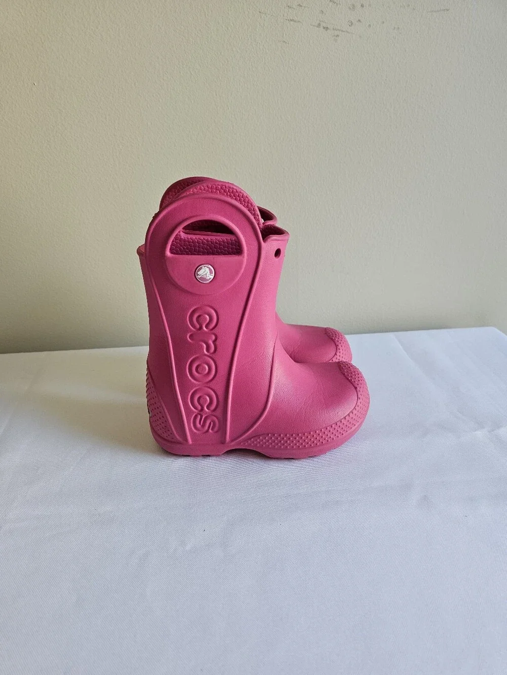 CROCS Kids' Hot Pink Waterproof Rain Boots with Pull Handles